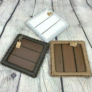 New Pier One Trivet Hot Plate Set of 3 Wood Vinyl Wicker Rattan Plant Base Brown